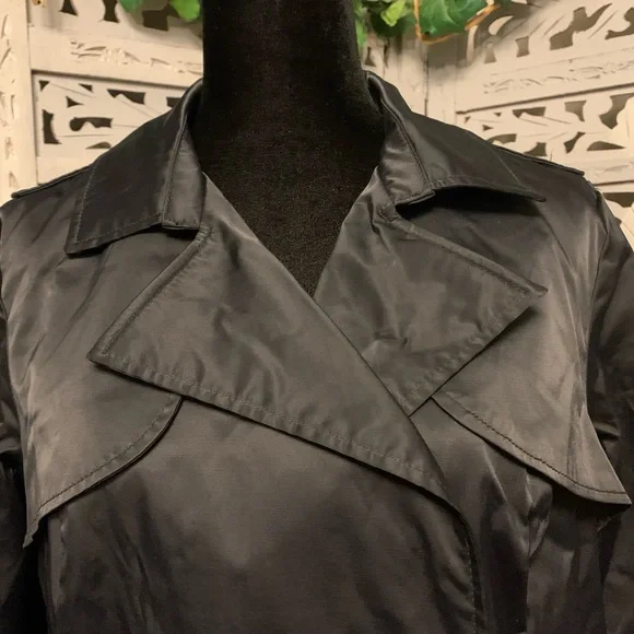 MOSSIMO SUPER NICE SHINY BLACK BUTTON UP LONG SLEEVE LONG COAT - Picture 4 of 9